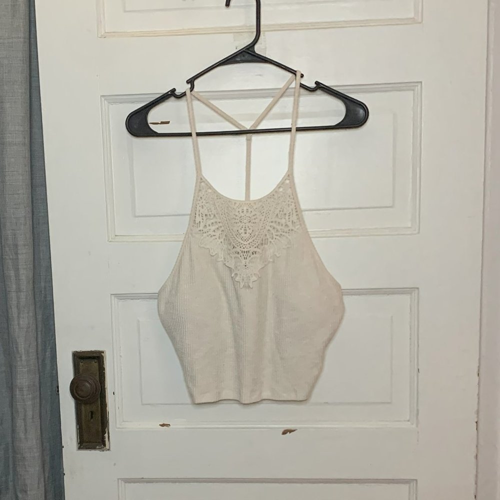 Mudd White Lace Crop Tank Top Size Large (L)